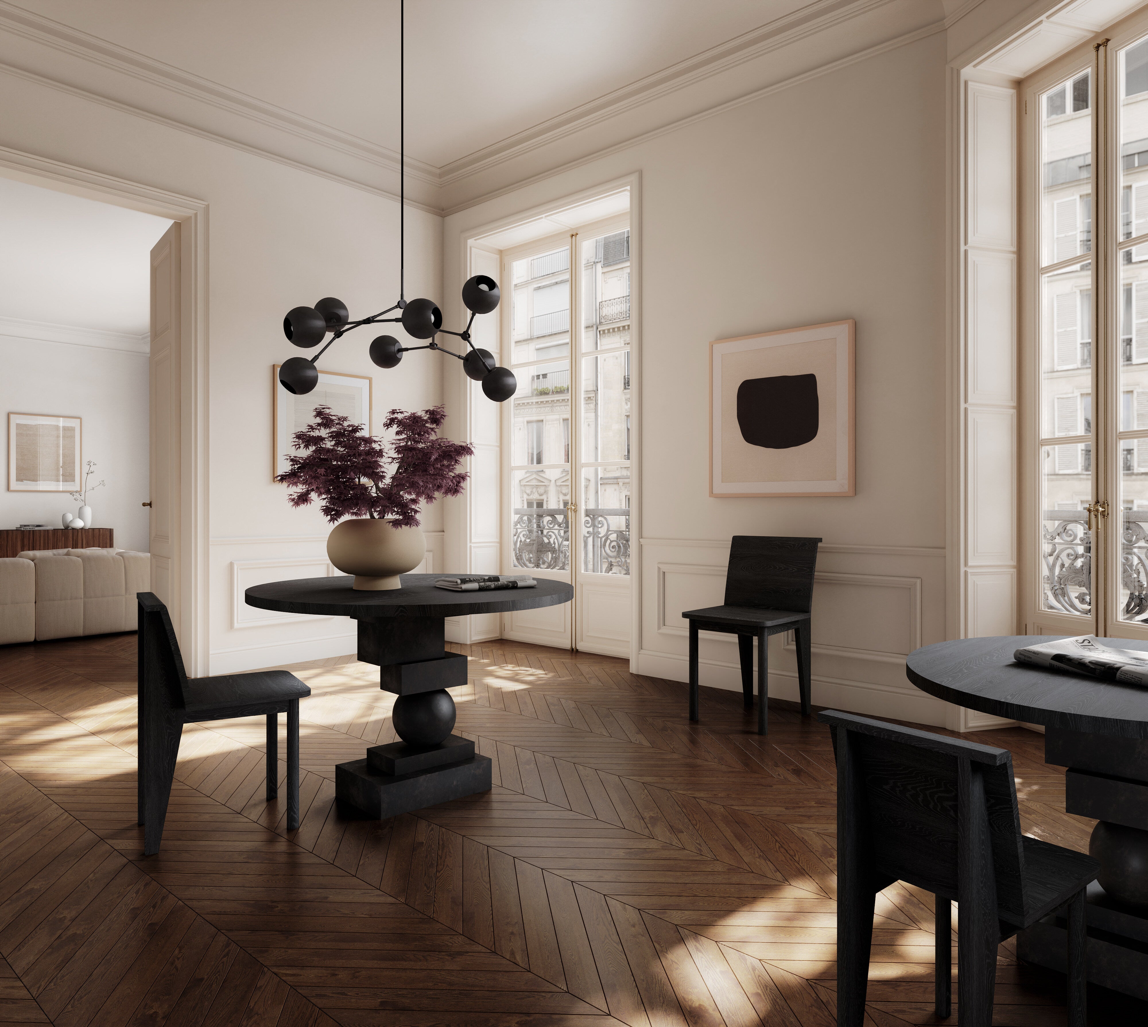 101 Copenhagen - Drop Chandelier Globe, Mini - Burned Black (5m) - Chandelier